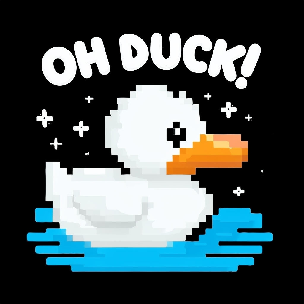 Cute Pixelated White Duck with 'OH DUCK!' Text T-Shirt