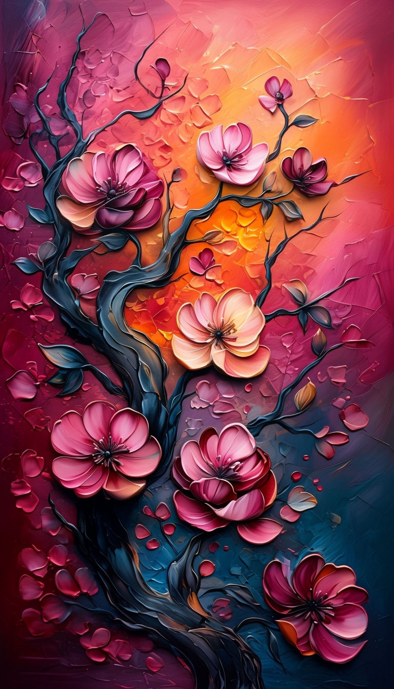 Romantic Textured Floral Branches Painting Art