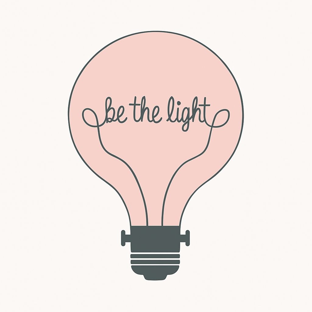 Stylized Light Bulb with 'Be the Light' Inspirational Sticker