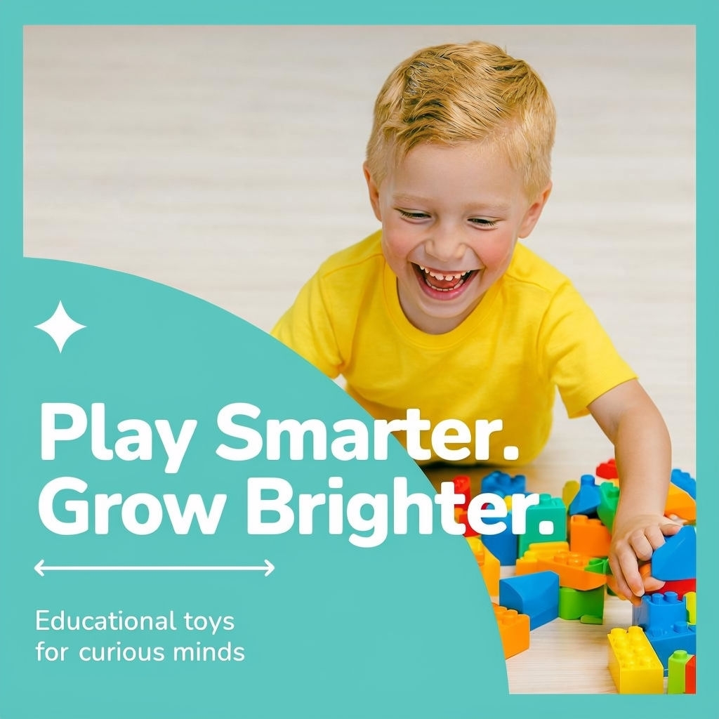 Happy Boy Playing with Colorful Blocks Educational Ad