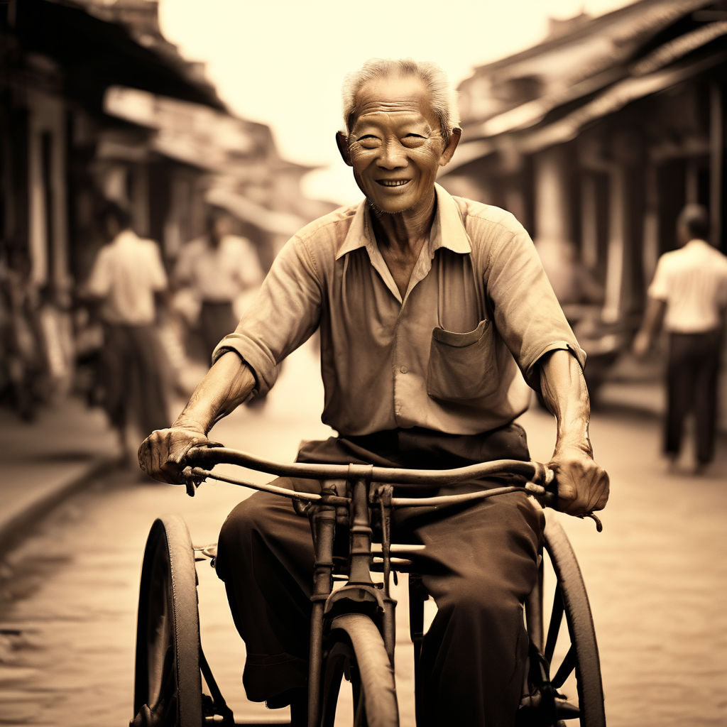 An old sepia image of Lee Kuan Yew as a trishaw cart puller by Dan Wong ...