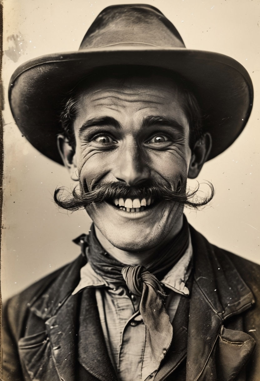 Joyful Vintage Cowboy Portrait in Sepia Tones Art