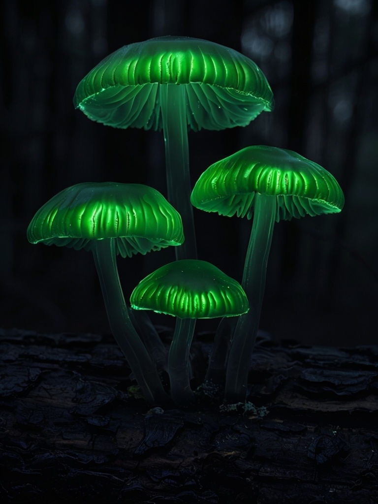 Glowing Green Mushrooms in Dark Forest Mobile Wallpaper