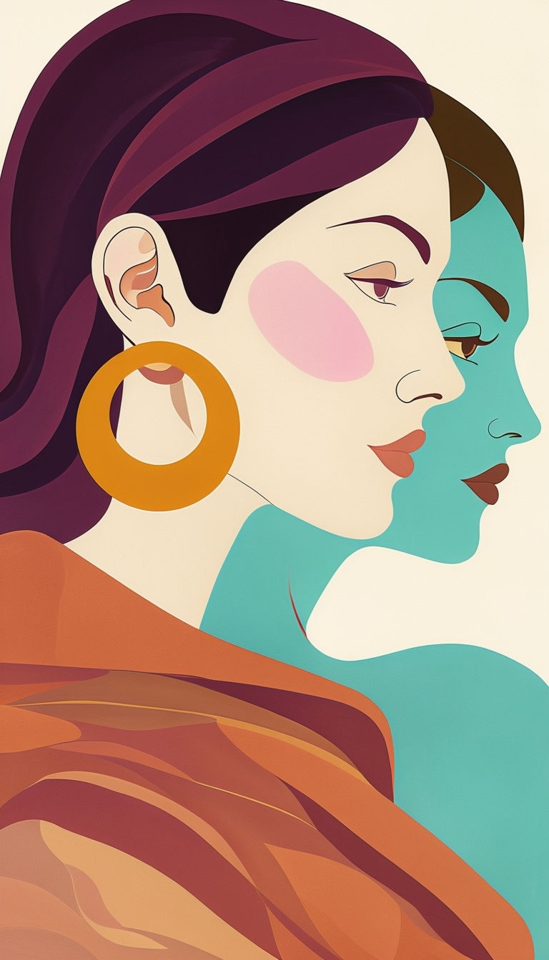 Stylized Chic Faces Illustration in Contemporary Graphic Style Art