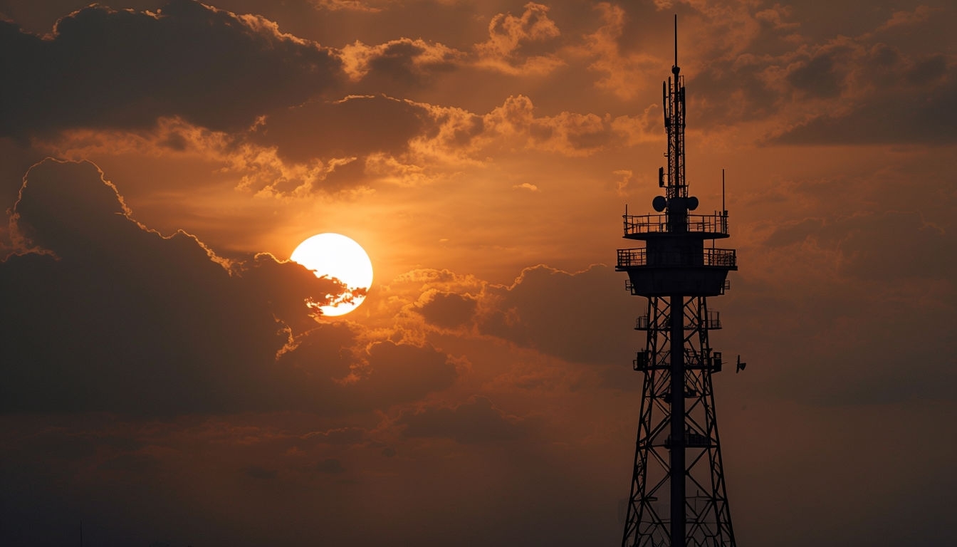 Dramatic Sunset with Communication Tower Virtual Background