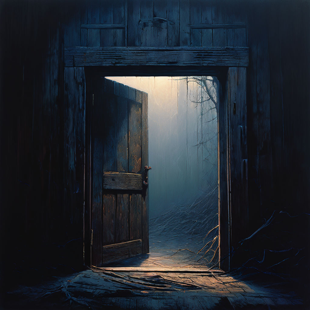 A rustic wooden door creaks open without a touch by zubair ali playground