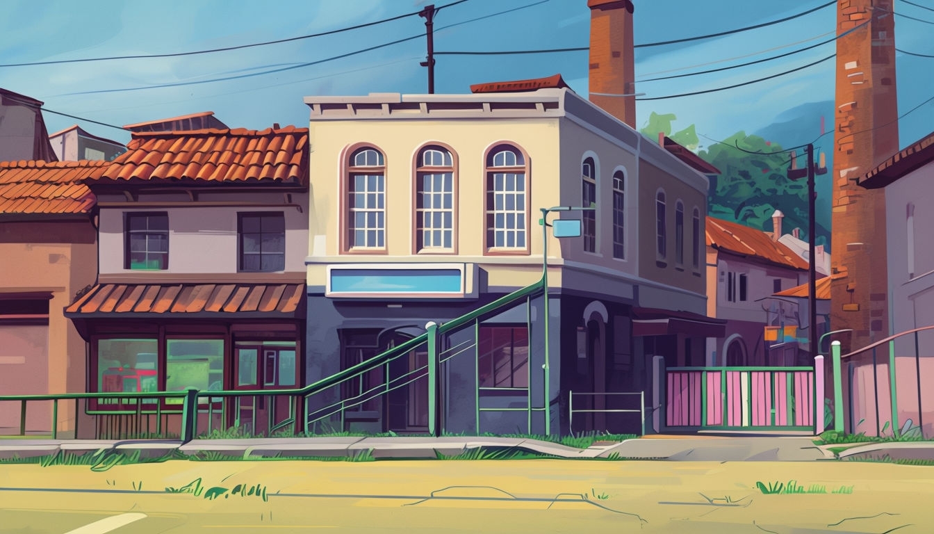 Stylized Urban Street Scene Digital Art Background Design Virtual Backgrounds
