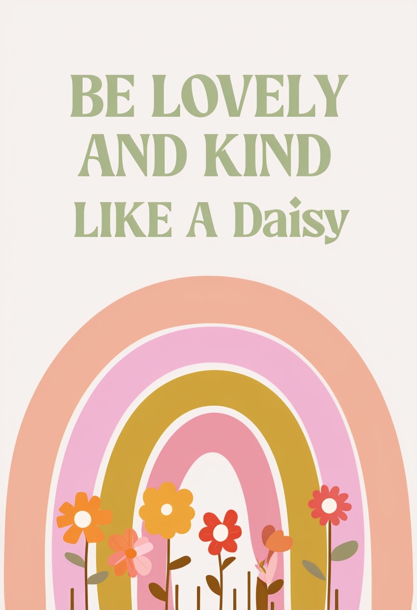 Uplifting 'Be Lovely and Kind' Rainbow Floral Poster for Inspiration Cards & Invites