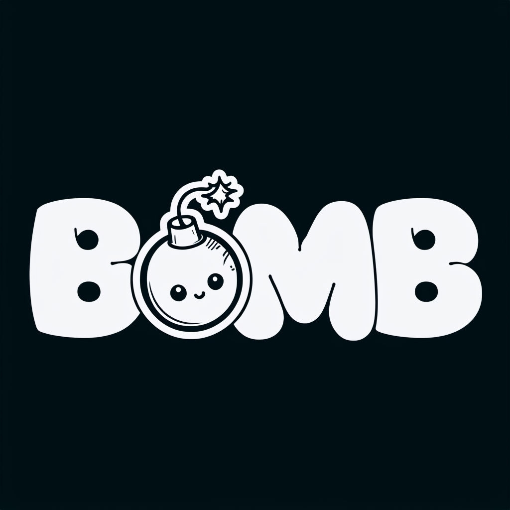 Playful BOMB Logo with Cartoon Bomb Icon and Smiley Face Logo