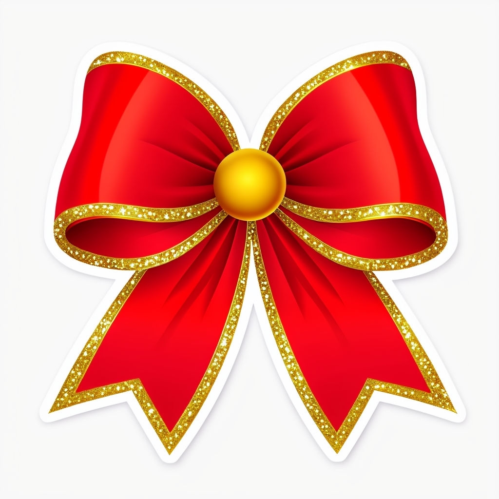 Festive Red Bow with Gold Accents and Ornament Sticker