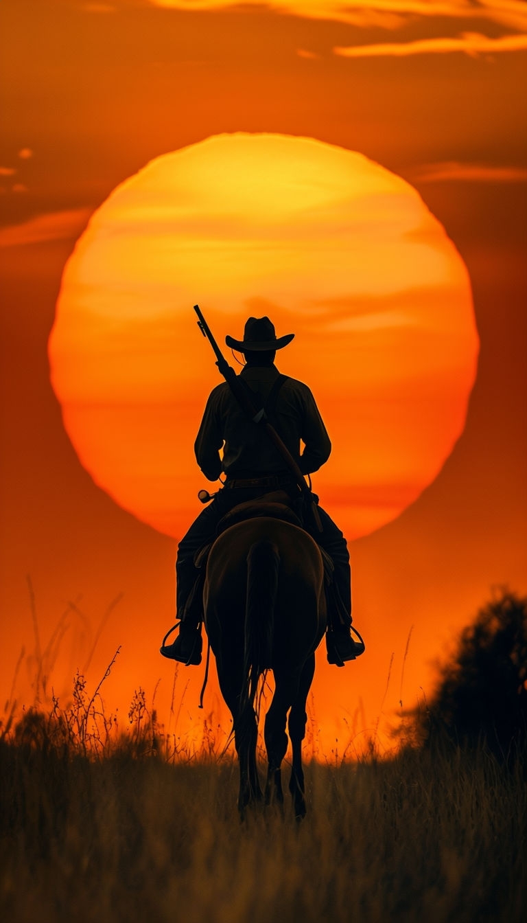 Captivating Cowboy Silhouette Against Radiant Sunset Mobile Wallpaper