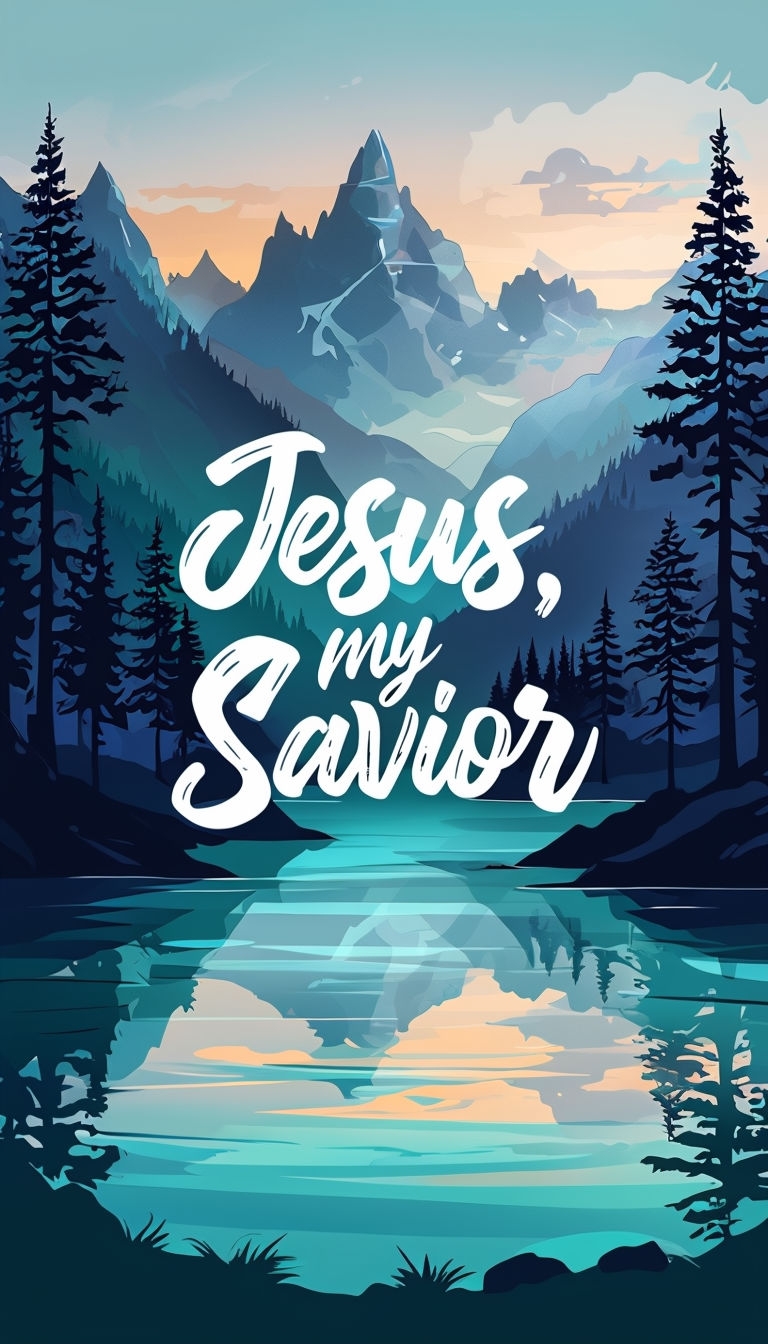 Serene Mountain Landscape with Inspirational Jesus Quote Mobile Wallpaper