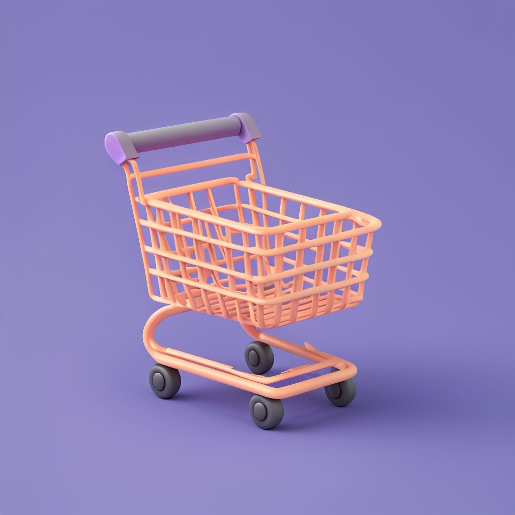 Minimalist Peach Shopping Cart 3D Rendering Poster