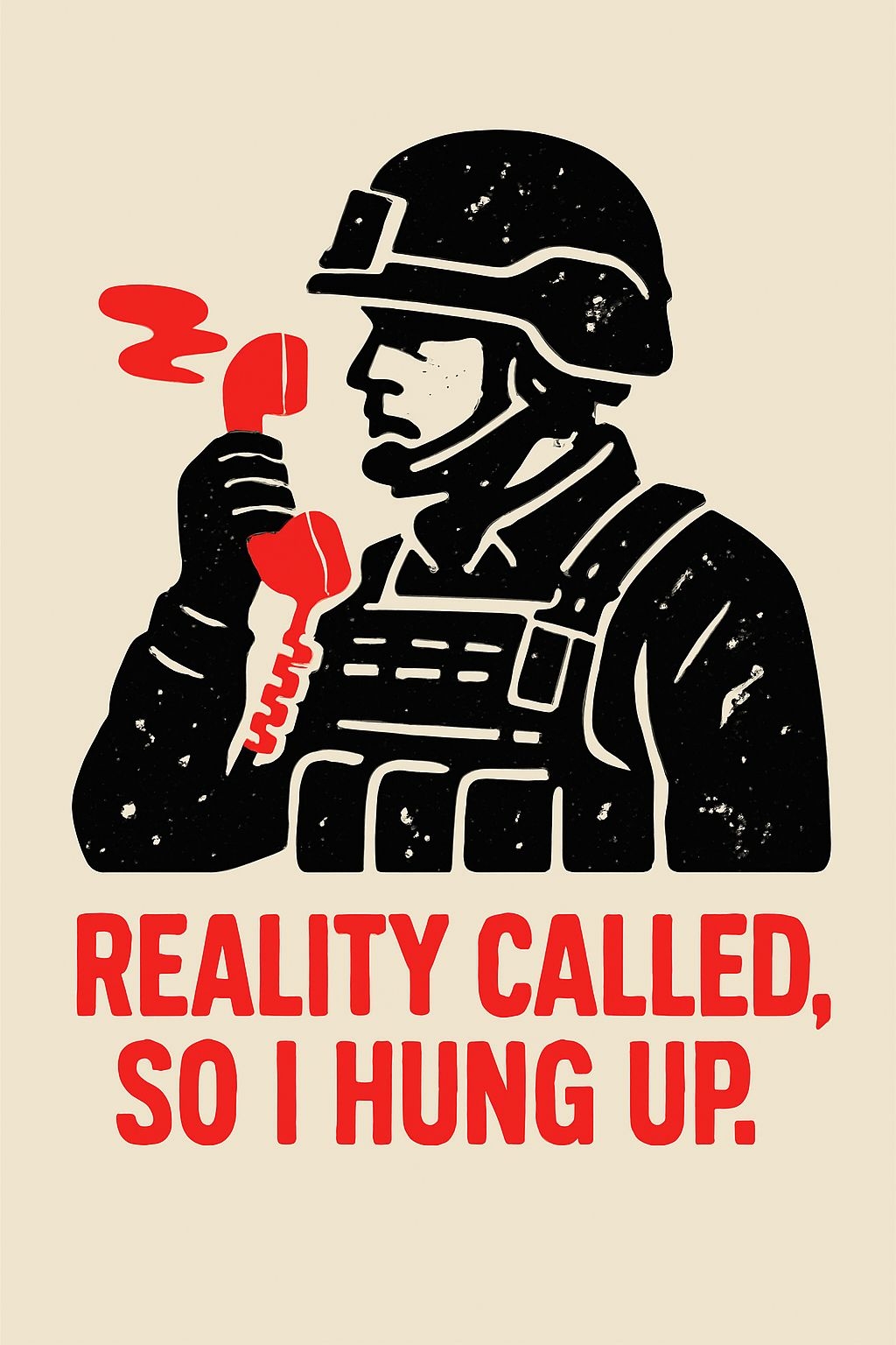 Serious Soldier Illustration with Red Telephone T-Shirt