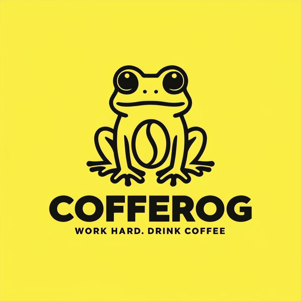 Minimalist Cofferog Frog Logo Design with Coffee Bean Element