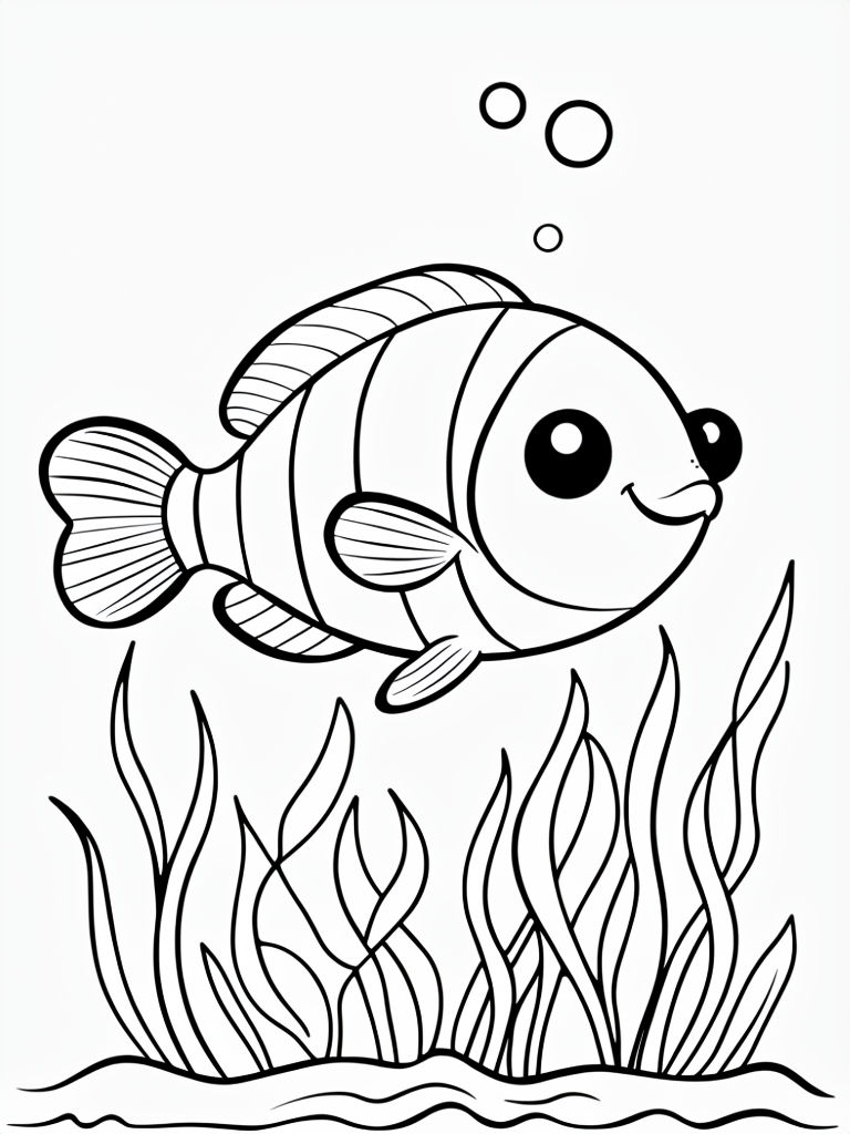 Cute Cartoon Clownfish Underwater Scene Coloring Page
