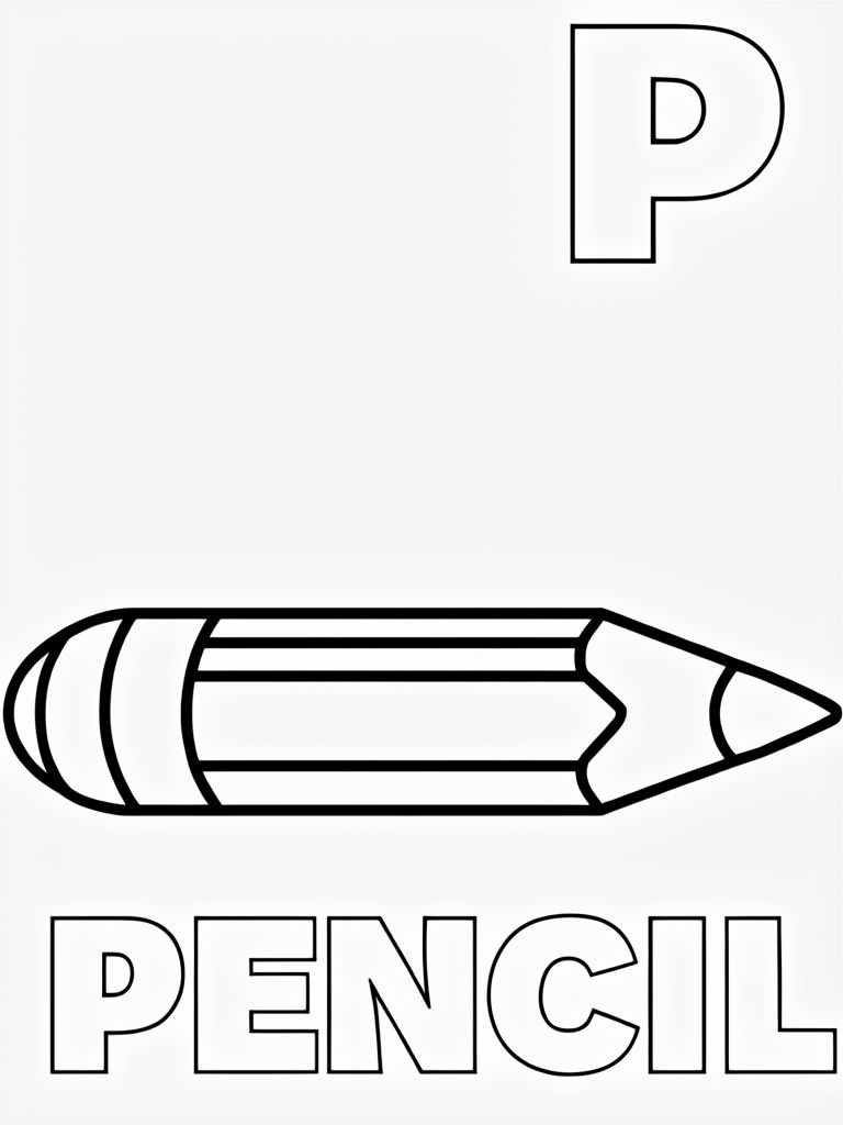Easy-to-Color Pencil and Letter P Educational Coloring Page