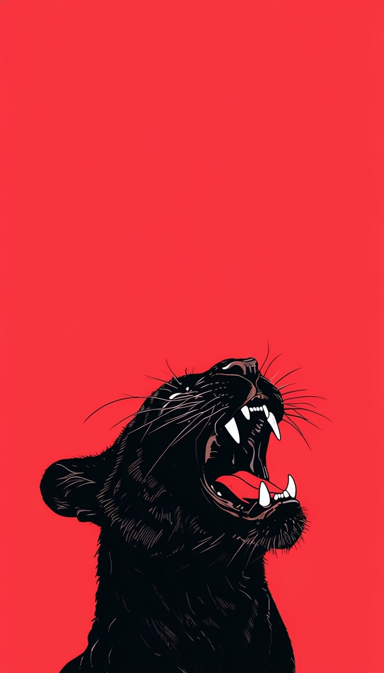 Vibrant Black Panther Head Illustration on Bold Red Background Mobile Wallpaper
