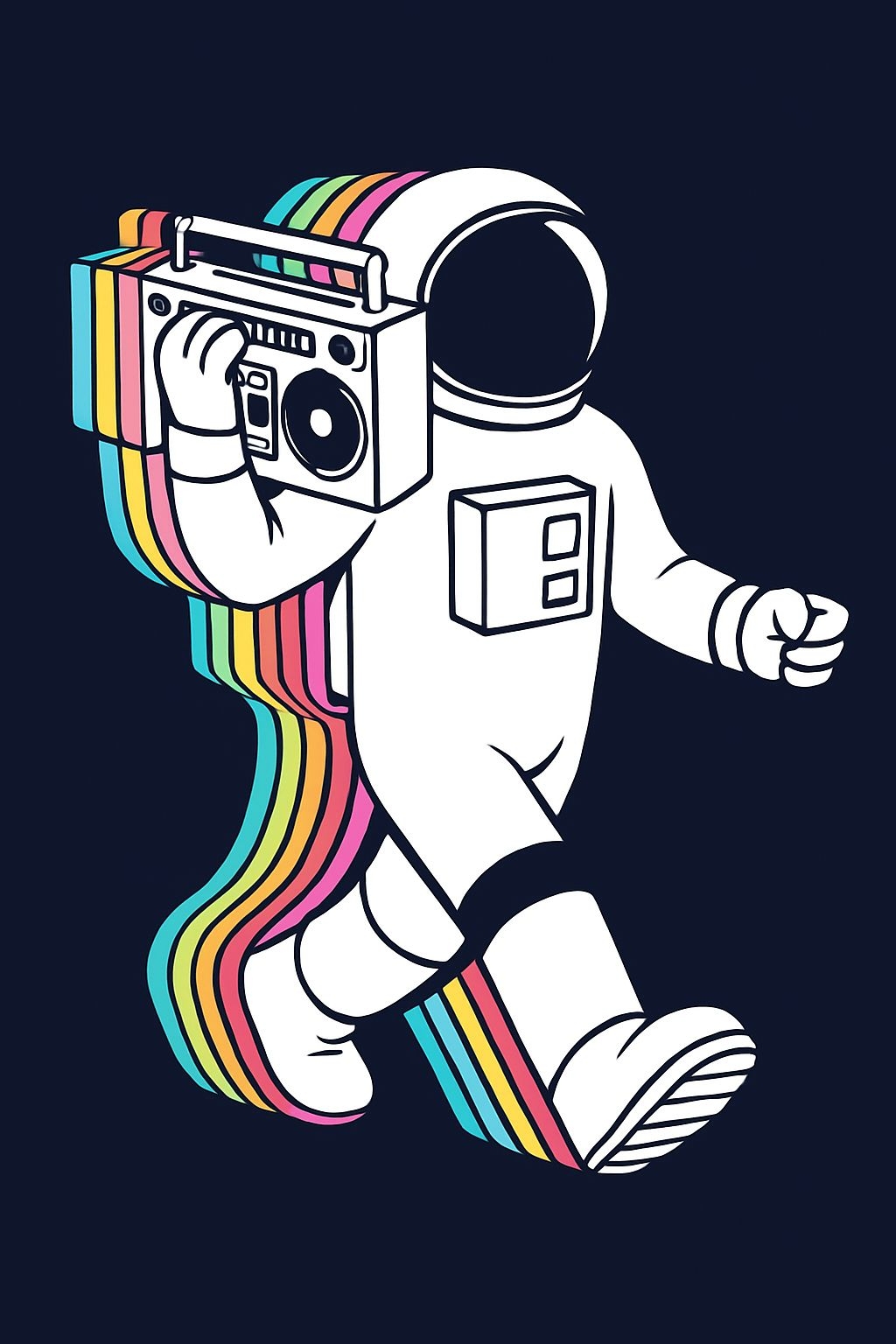 Retro Astronaut with Boombox in Minimalist Line Art Style Art