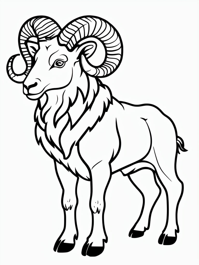 Majestic Ram Line Art for Relaxing Coloring Book Pages