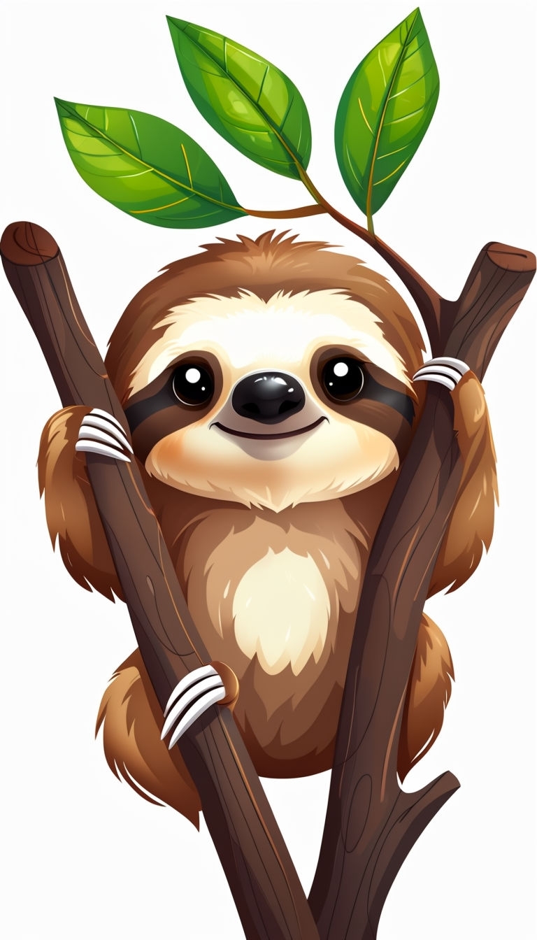 Cute Cartoon Sloth Hanging from Tree Branches Phone Case Cover