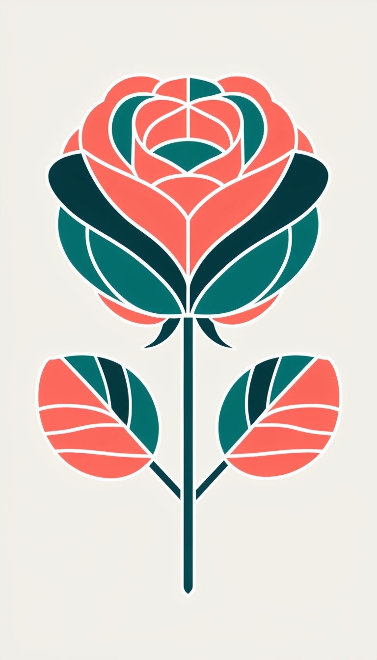 Stylized Coral and Teal Rose Minimalist Illustration Phone Case Cover