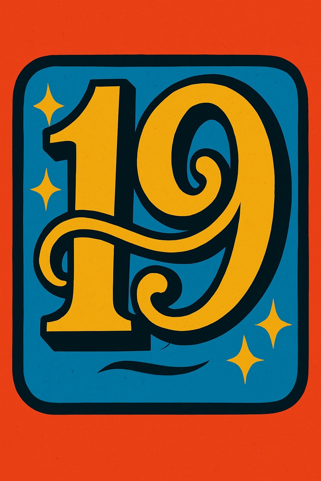 Vibrant Retro Number 19 Art with Decorative Swirls T-Shirt