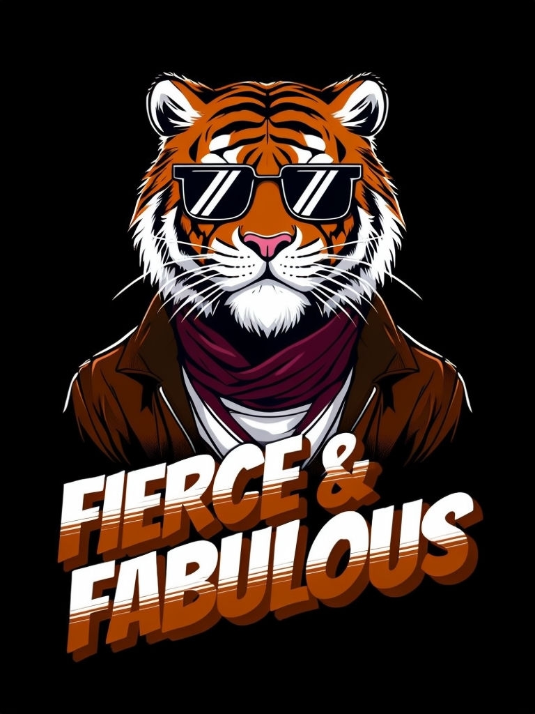 Fierce and Fabulous Anthropomorphic Tiger Illustration T-Shirt