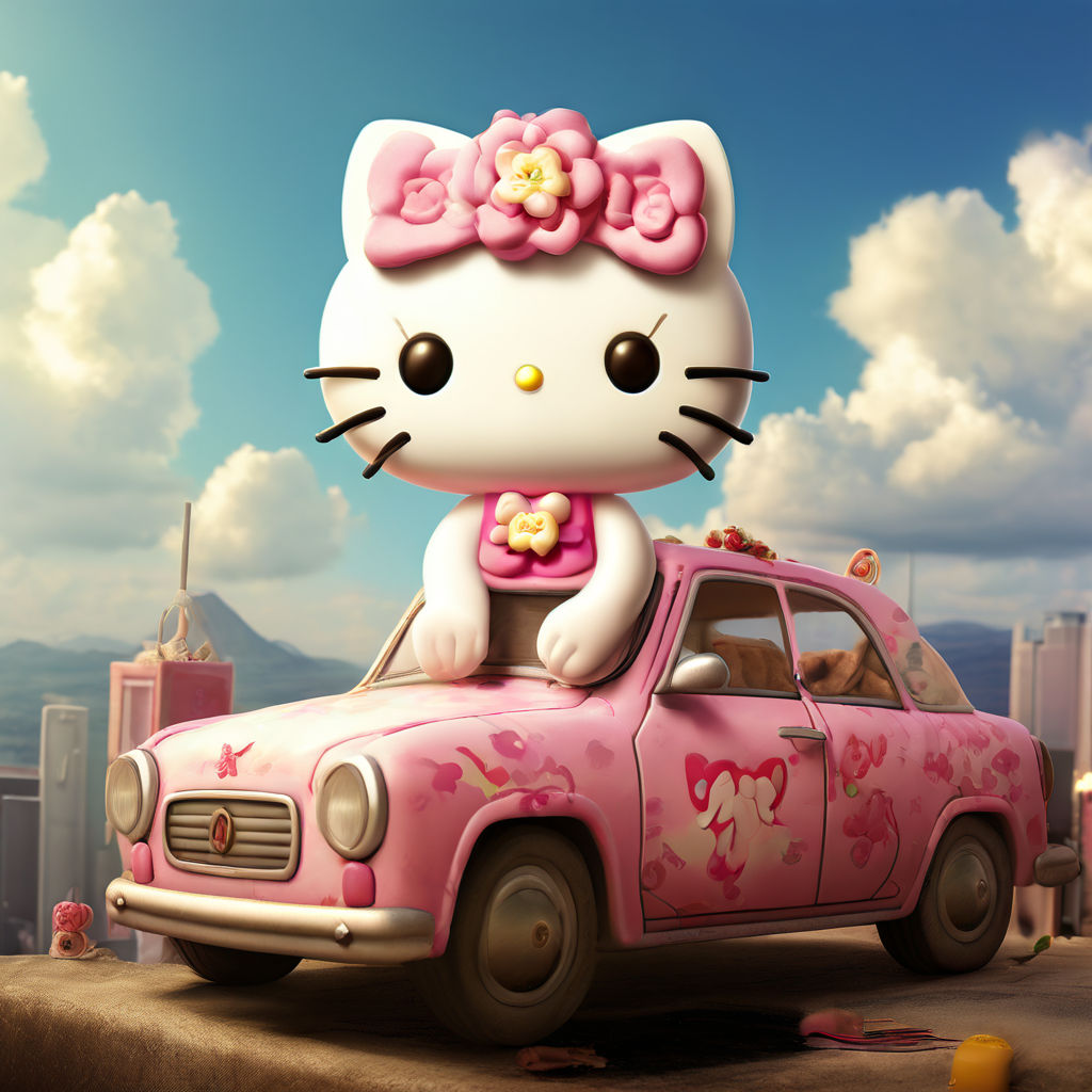 Make a hello kitty pic where she is on top of a car by Mr Zen - Playground