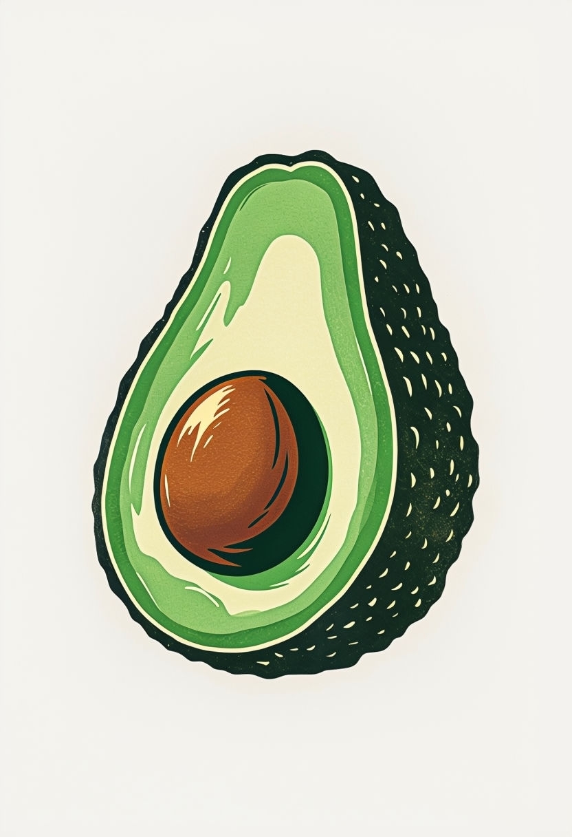 Bold Woodblock Print Ripe Avocado Illustration T-shirt