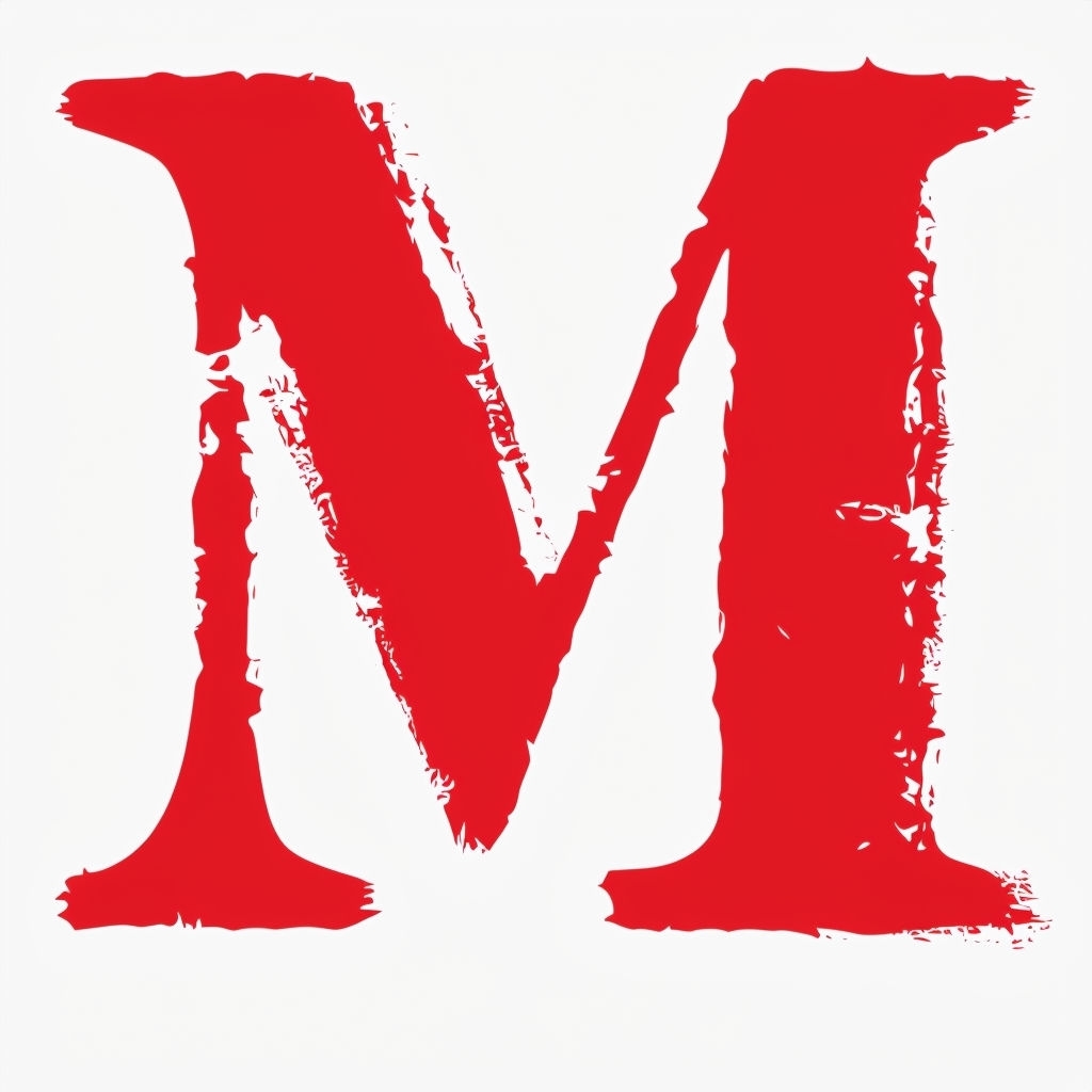Bold Crimson Brushstroke Monogram Letter M Design Sticker