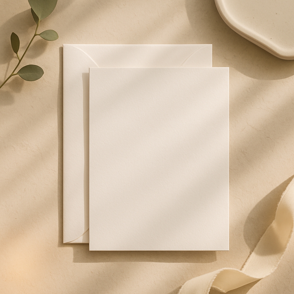 Elegant Minimalist Ivory Envelope and Card Still Life Mockup