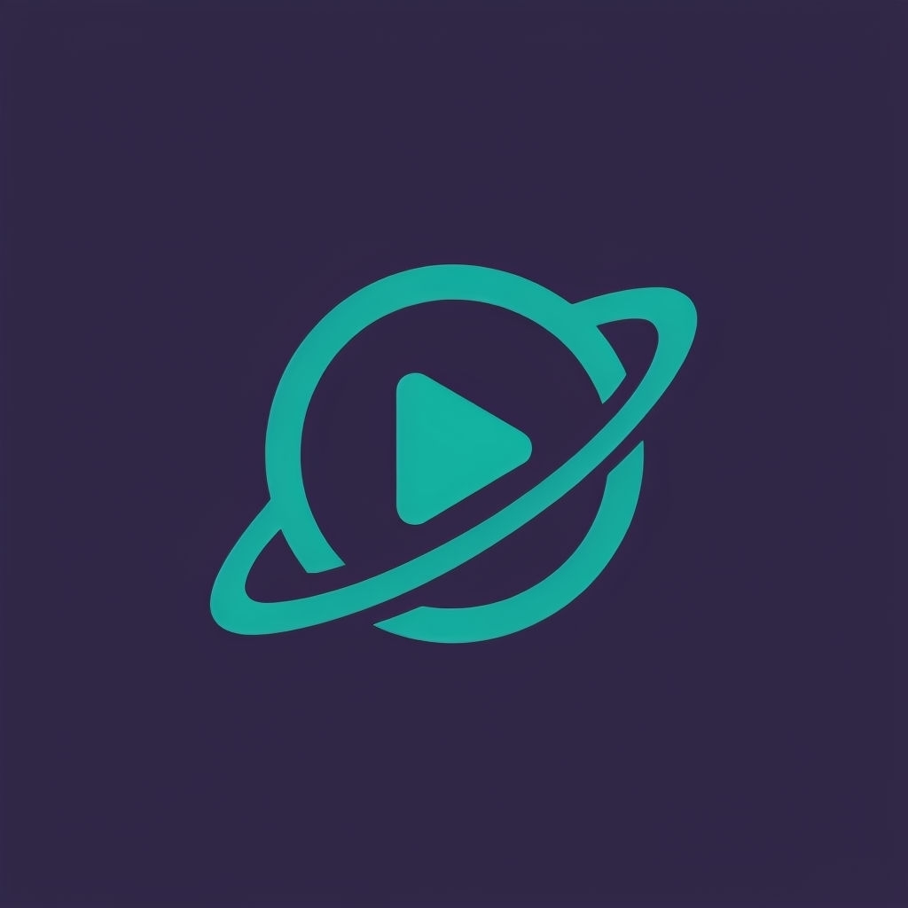 Modern Minimalist Teal Play Button Planet Logo Design