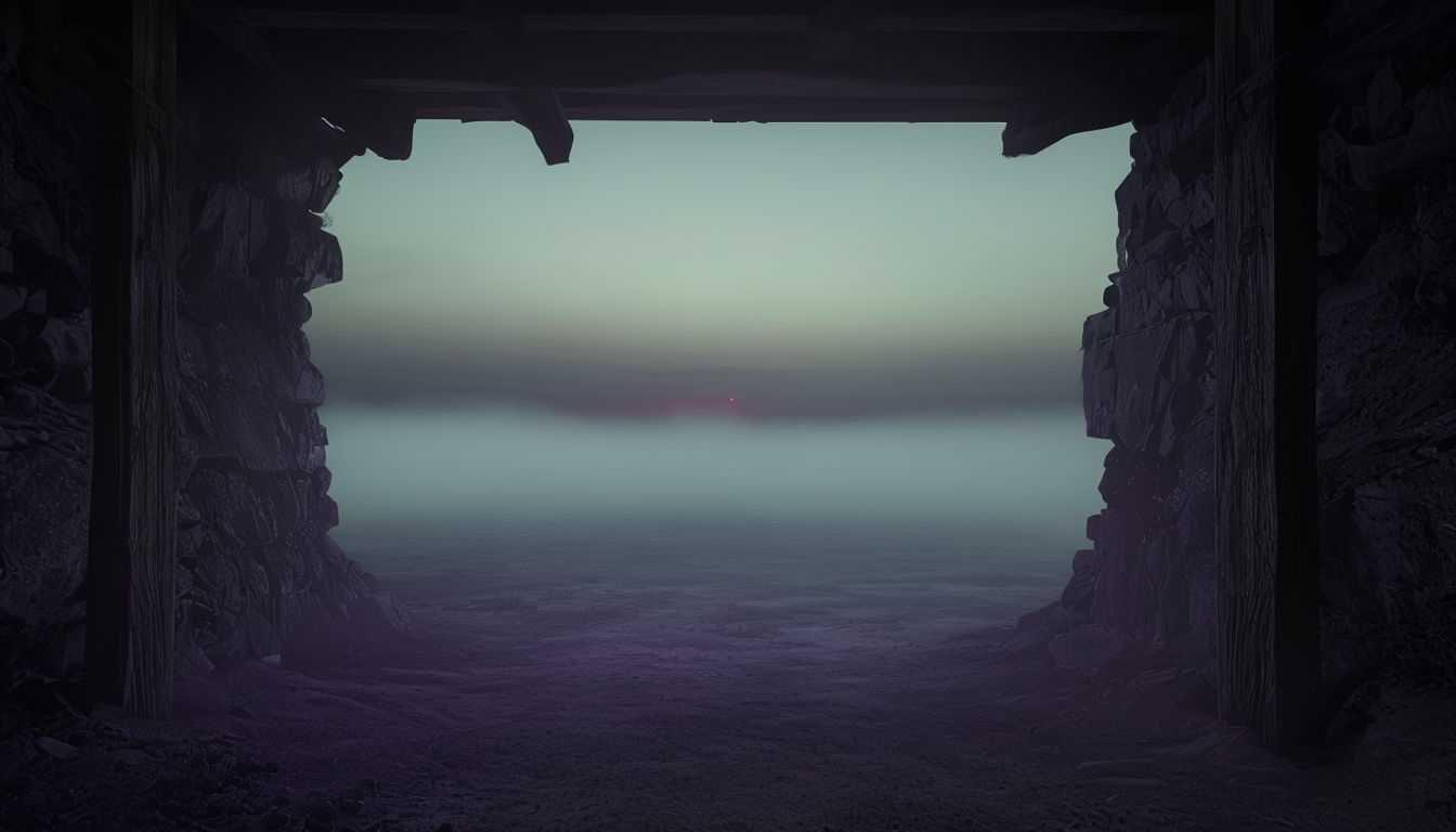 Eerie Foggy Mine Shaft Entrance Virtual Background Design