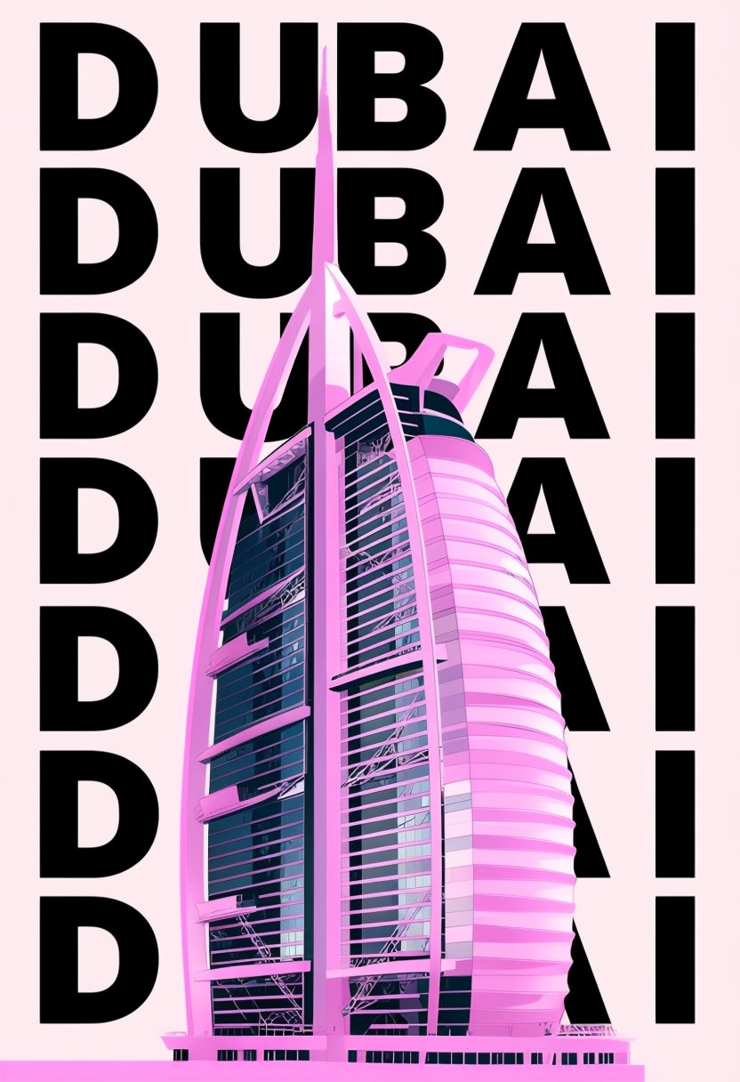 Modern Pink Burj Al Arab Hotel Graphic Design Poster