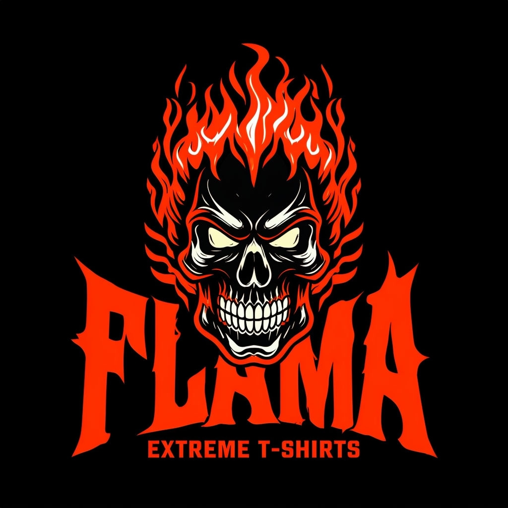 Fierce Skull with Flaming Hair Graphic T-Shirt