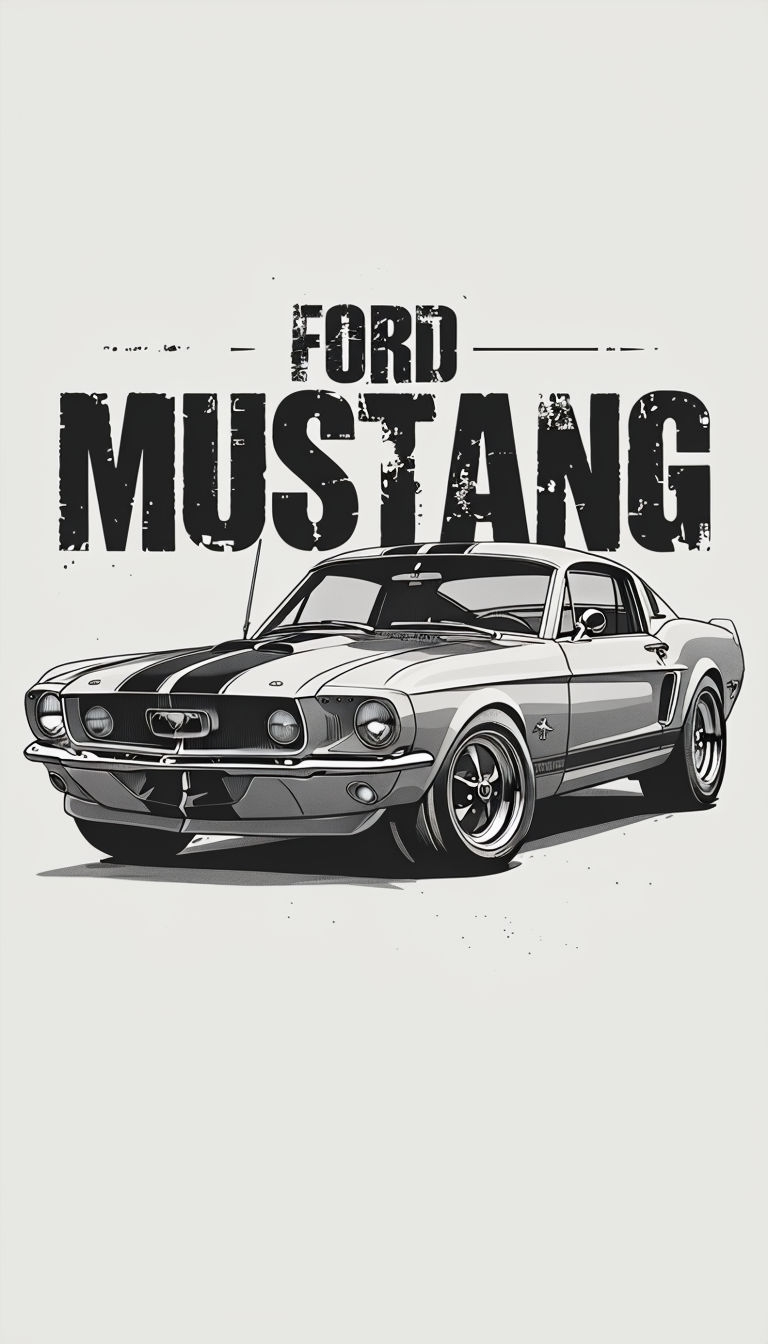 Classic Ford Mustang Monochromatic Illustration Poster