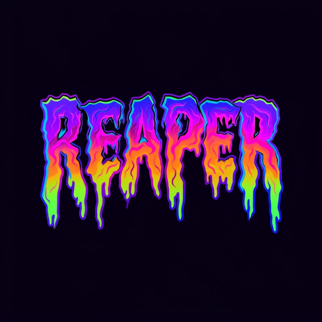Psychedelic REAPER Horror Text Design T-Shirt