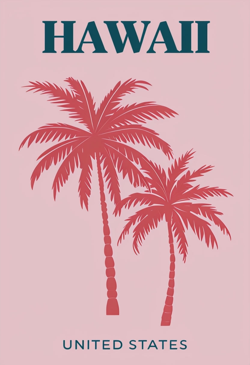 Minimalist Pink Hawaii Palm Trees Graphic Design Poster
