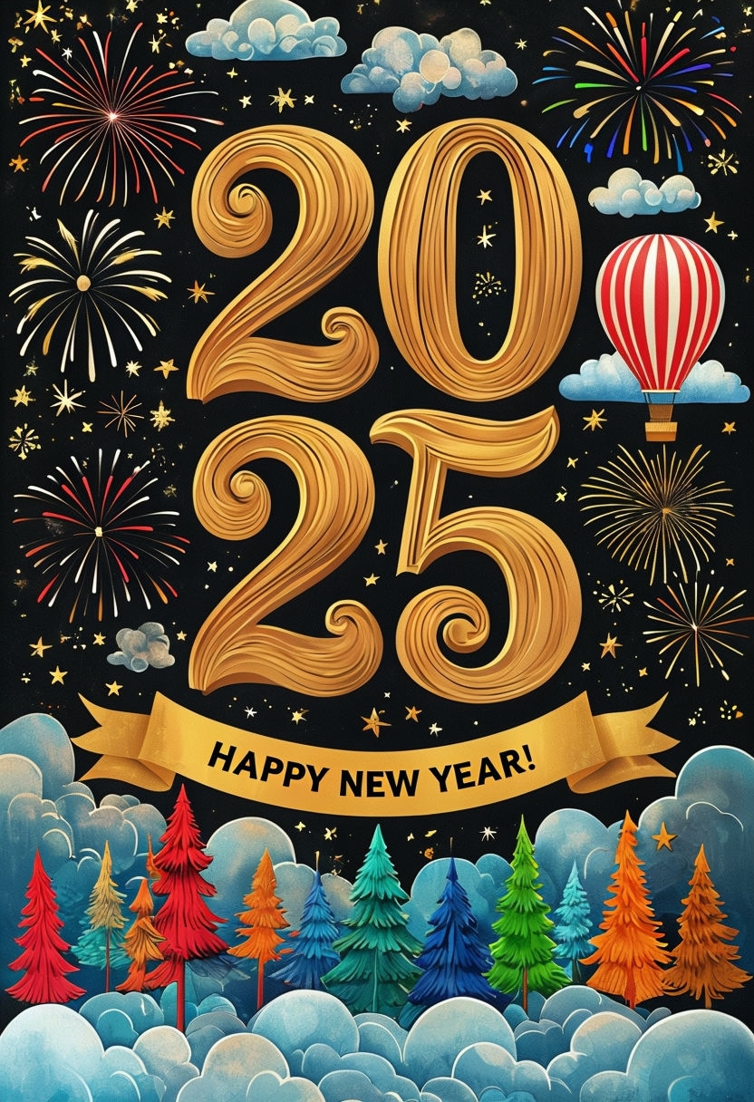 Festive New Year's Eve Celebration Illustration with Fireworks Mobile Wallpaper