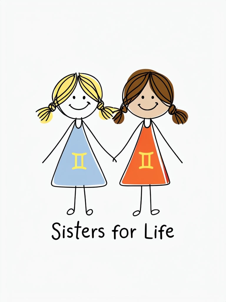 Sisters for Life Cartoon Stick Figure Girls T-Shirt