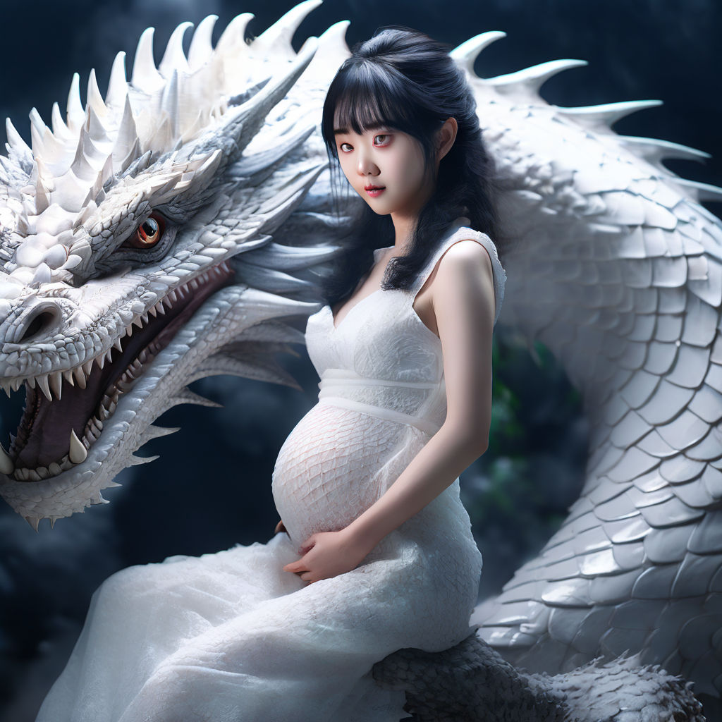 a pregnant woman and a dragon