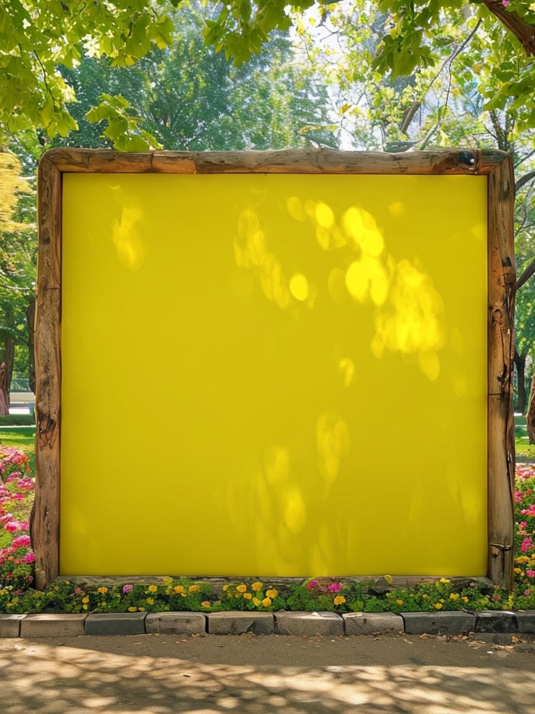 Cheerful Yellow Billboard Mockup in Lively Park Scene