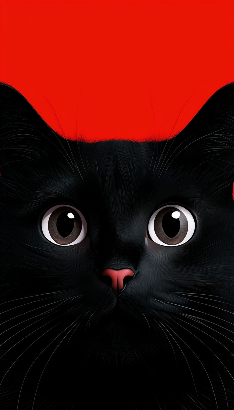 Striking Black Cat Face Illustration on Vibrant Red Background Phone Case Cover