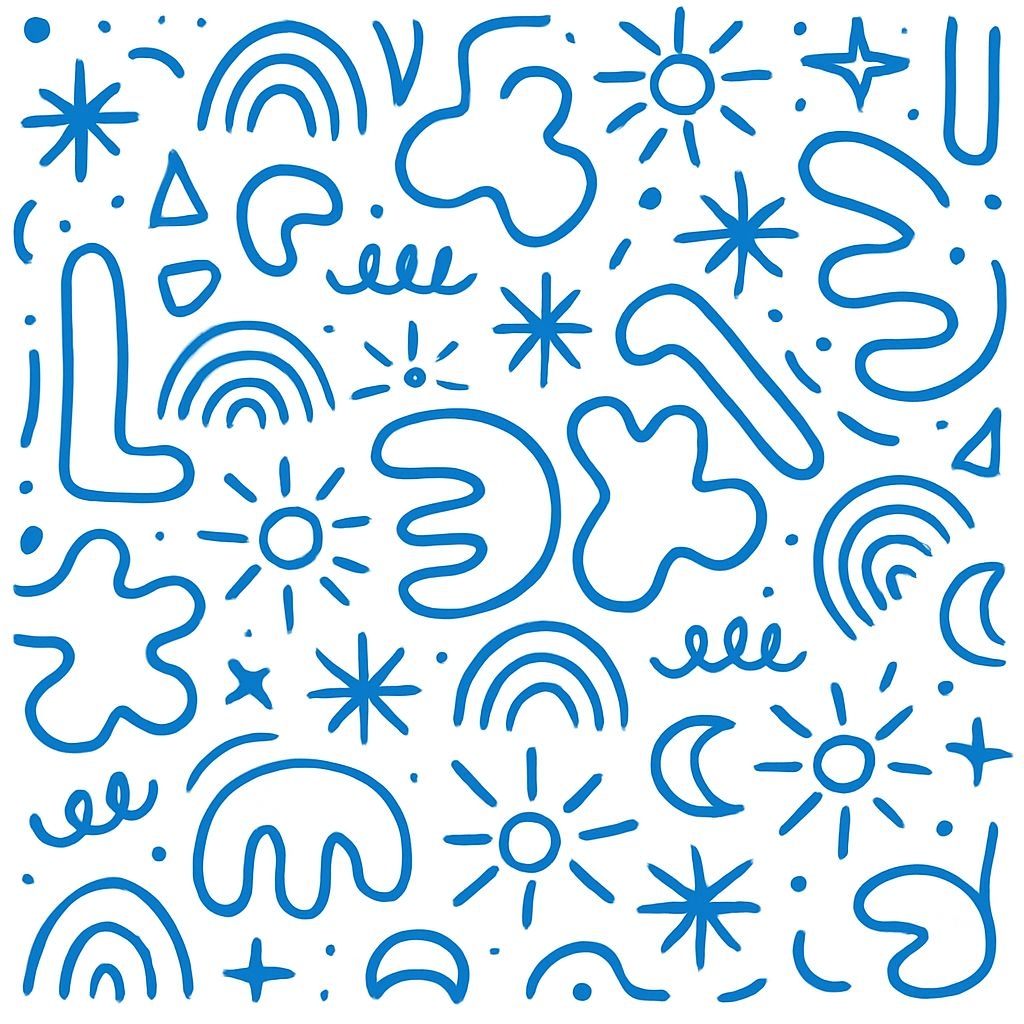 Playful Blue Line Drawing Abstract Design Seamless Pattern
