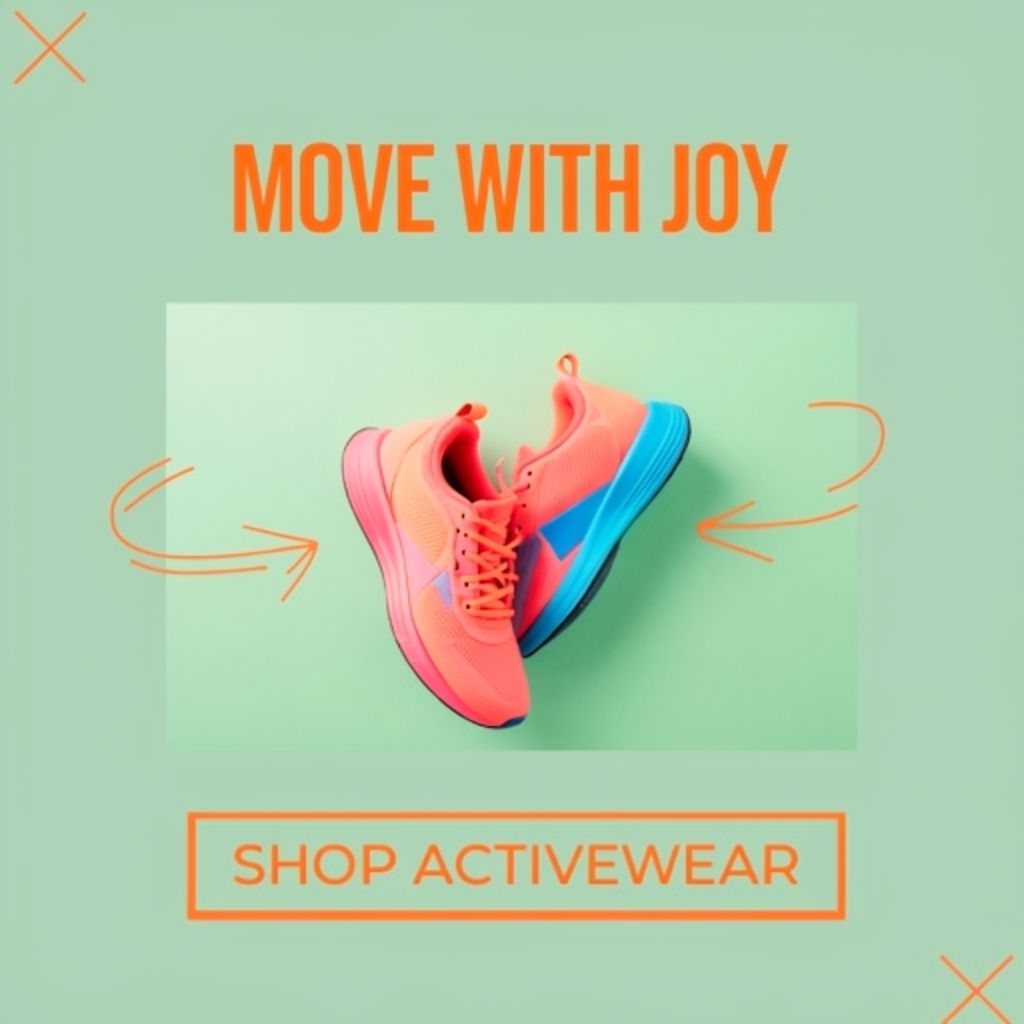 Energetic Workout Sneakers with Move with Joy Text Social Media Post