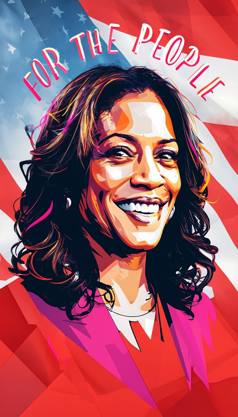 Dynamic Pop-Art Portrait of Kamala Harris with Bold Colors Poster