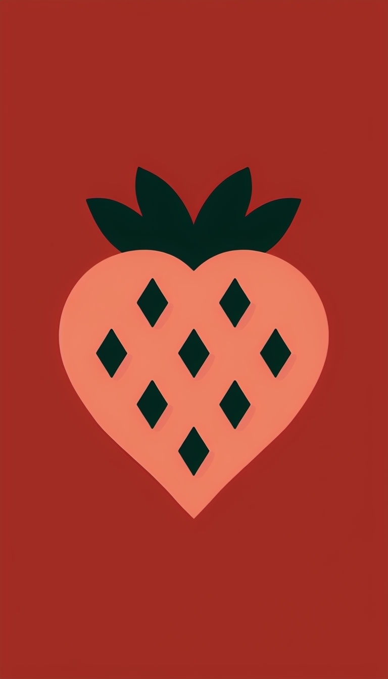 Minimalist Strawberry Illustration on Brick Red Background Phone Case Cover