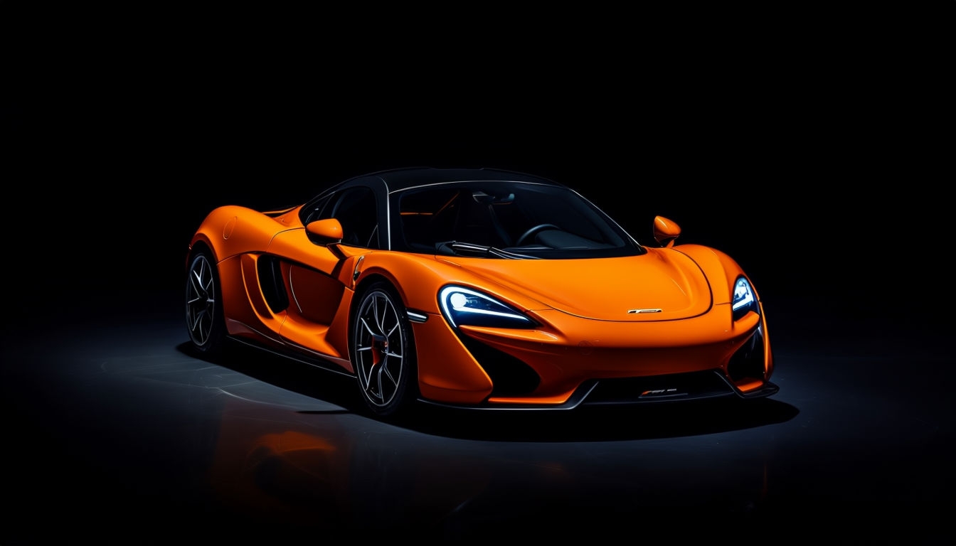 Vibrant Orange Sports Car on Black Background Virtual Backgrounds