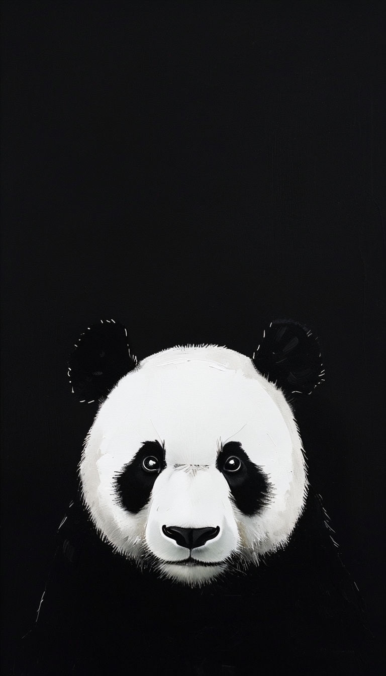 Elegant Minimalist Panda Illustration on Black Background Mobile Wallpaper